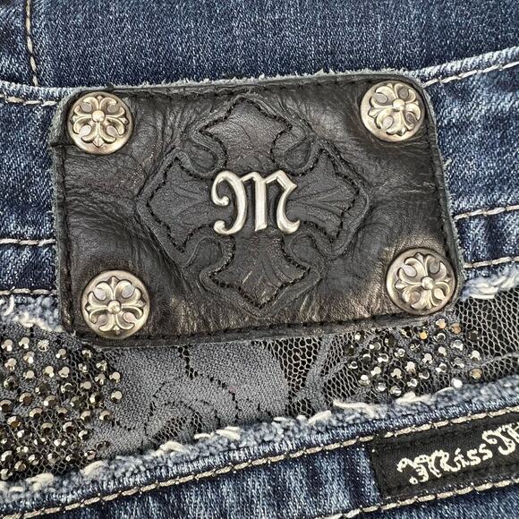 Miss Me Jeans Women's Size 29(8) Bootcut Lace Flap Pockets Double Button Biker - Picture 13 of 16
